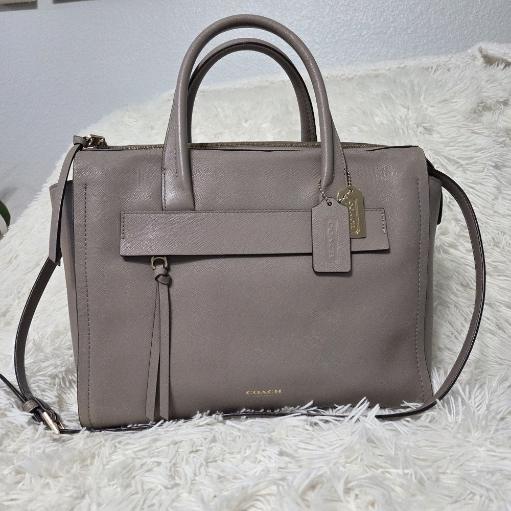 Coach Bleeker Saffiano Riley Carryall Large Crossbody Bag Taupe #30149 - Picture 2 of 16